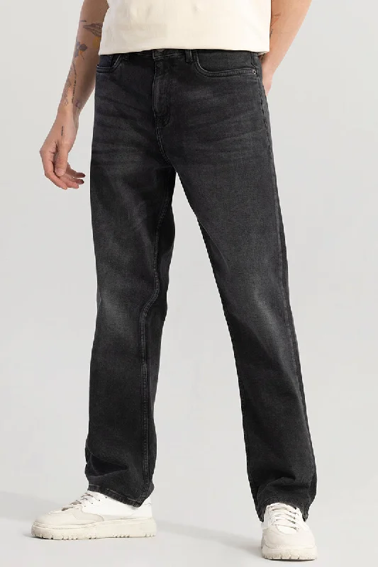 men's durable trousers-Swankie Wiskered Black Comfort Fit Jeans