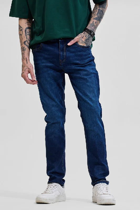 men's wide leg trousers-Navy Slim Fit Jeans