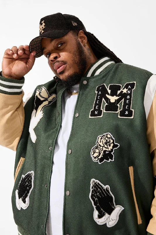 men's reflective jackets-Big Men's Fallen Angels Varsity Jacket (Pine)