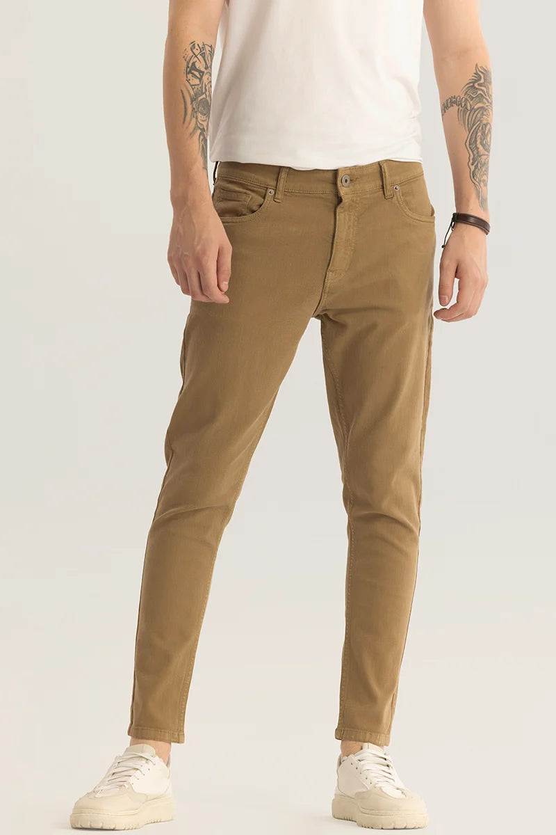 men's sun protection trousers-Quantum Khaki Plain Skinny Fit Jeans