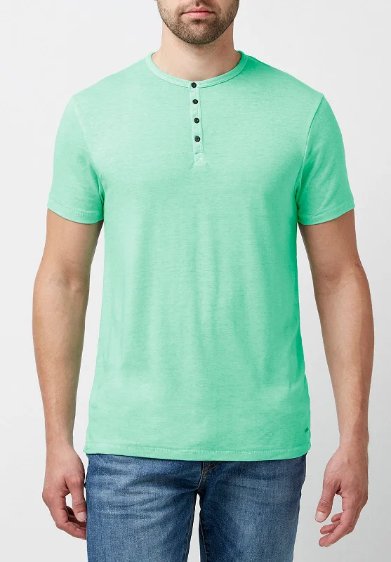 men's eco-friendly t-shirts-Kasum Men's Buttoned Henley T-Shirt in Teal - BM23835