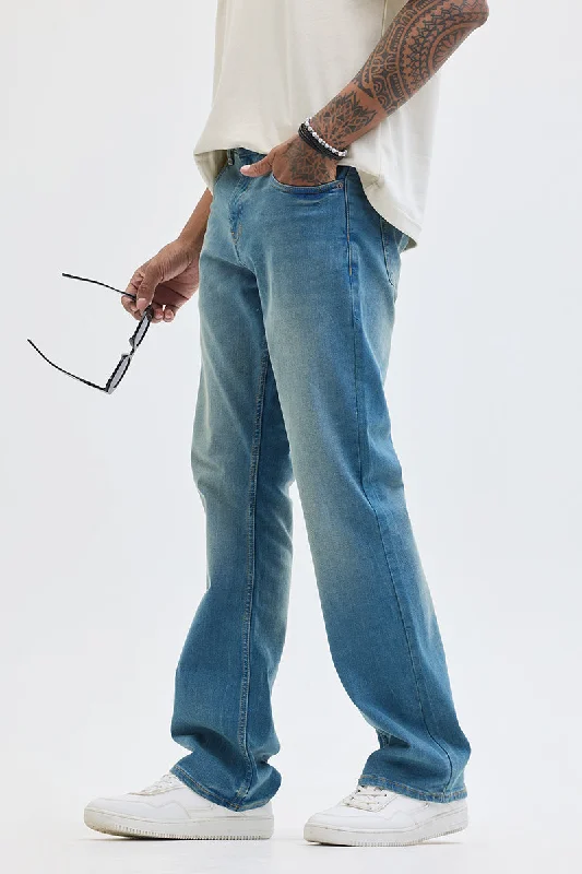 men's classic trousers-Blue Bootcut Jeans