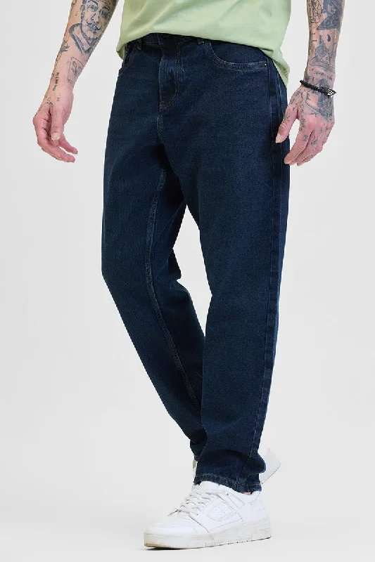 men's high quality pants-Navy Baggy Fit Jeans