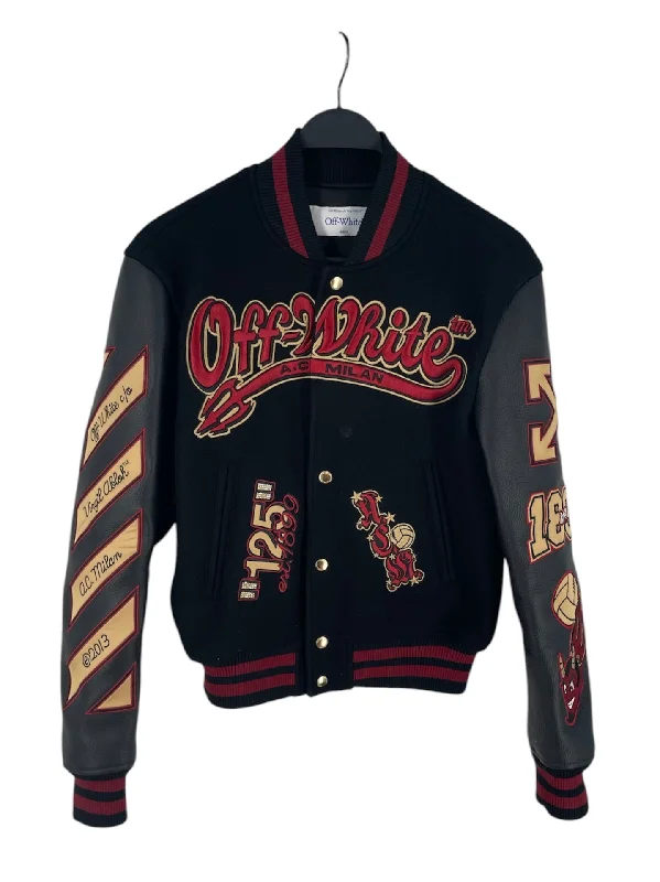 men's fishing jackets-OFF-WHITE/Baseball Jkt/XXS/Wool/BLK/All Over Print/AC MILAN LETTERMAN JKT