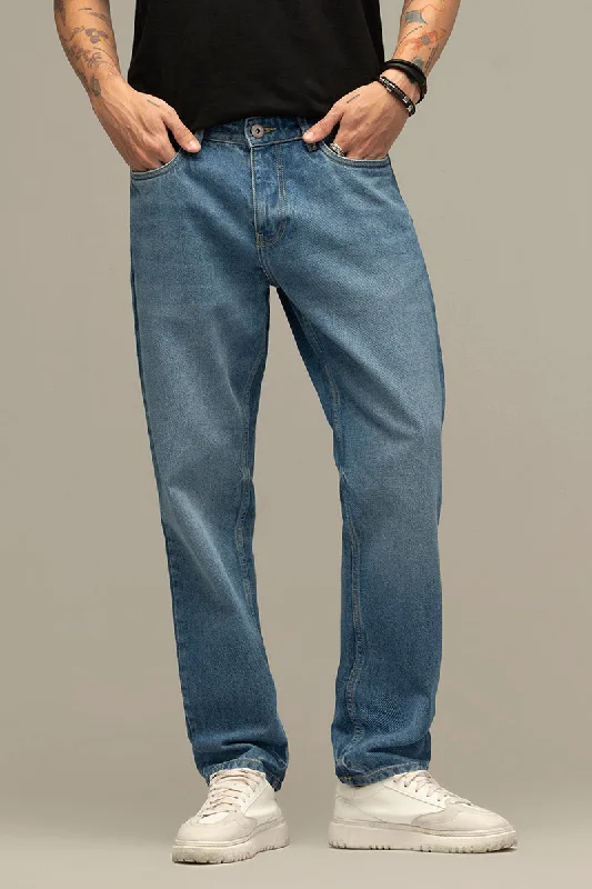 men's streetwear pants-Refined Blue Relaxed Fit Jeans