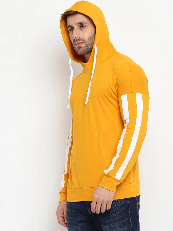 men's vacation hoodies-Yellow Stripe Hooded T-Shirt