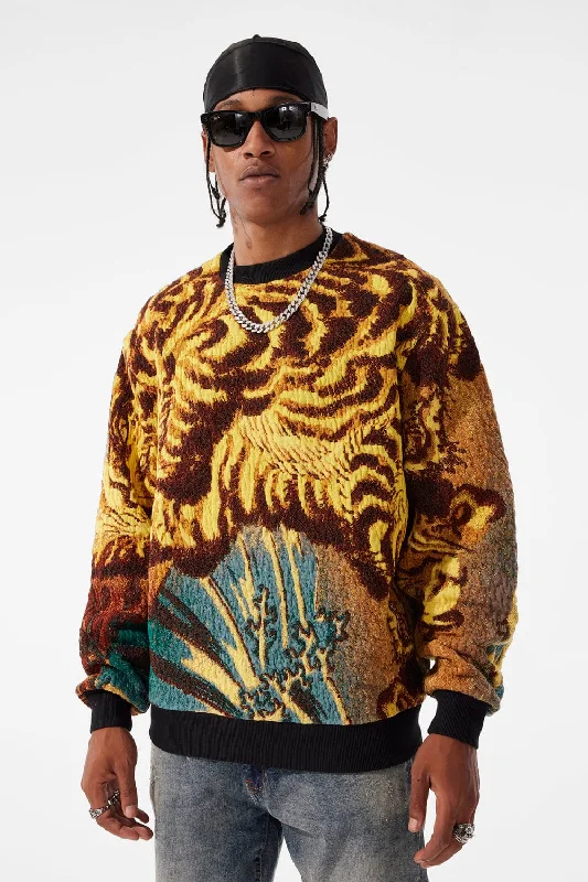 men's functional sweatshirts-Silk Road Crewneck Sweater (Gold Dragon)