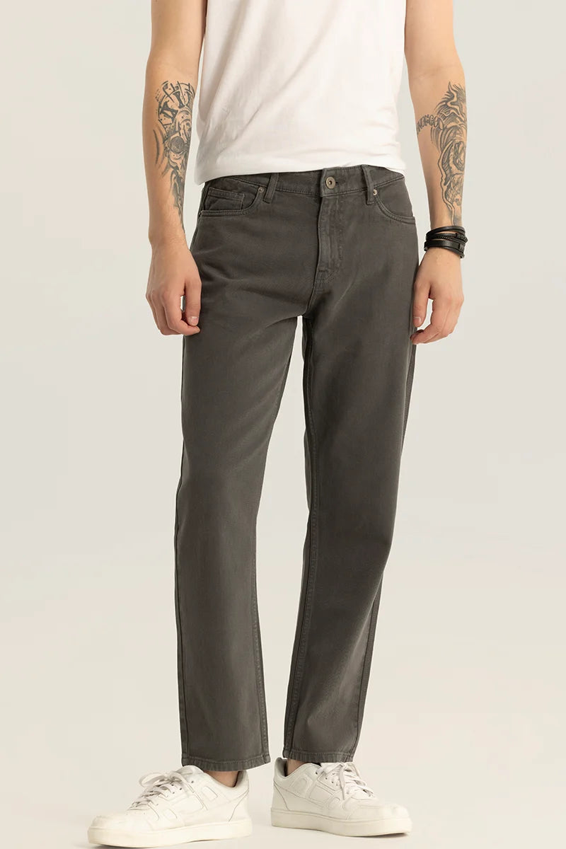 men's solid color pants-Etienne Charcoal Grey Plain Relaxed Fit Jeans