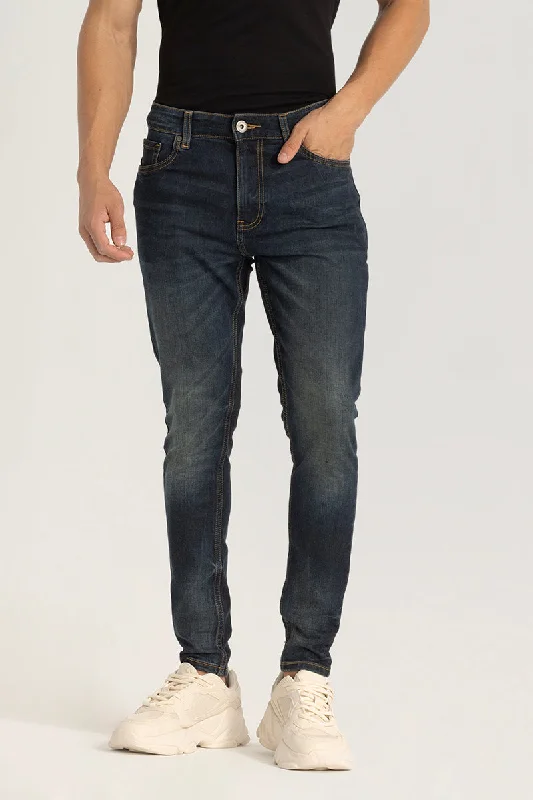 men's linen trousers-Blue Plain Skinny Fit Jeans