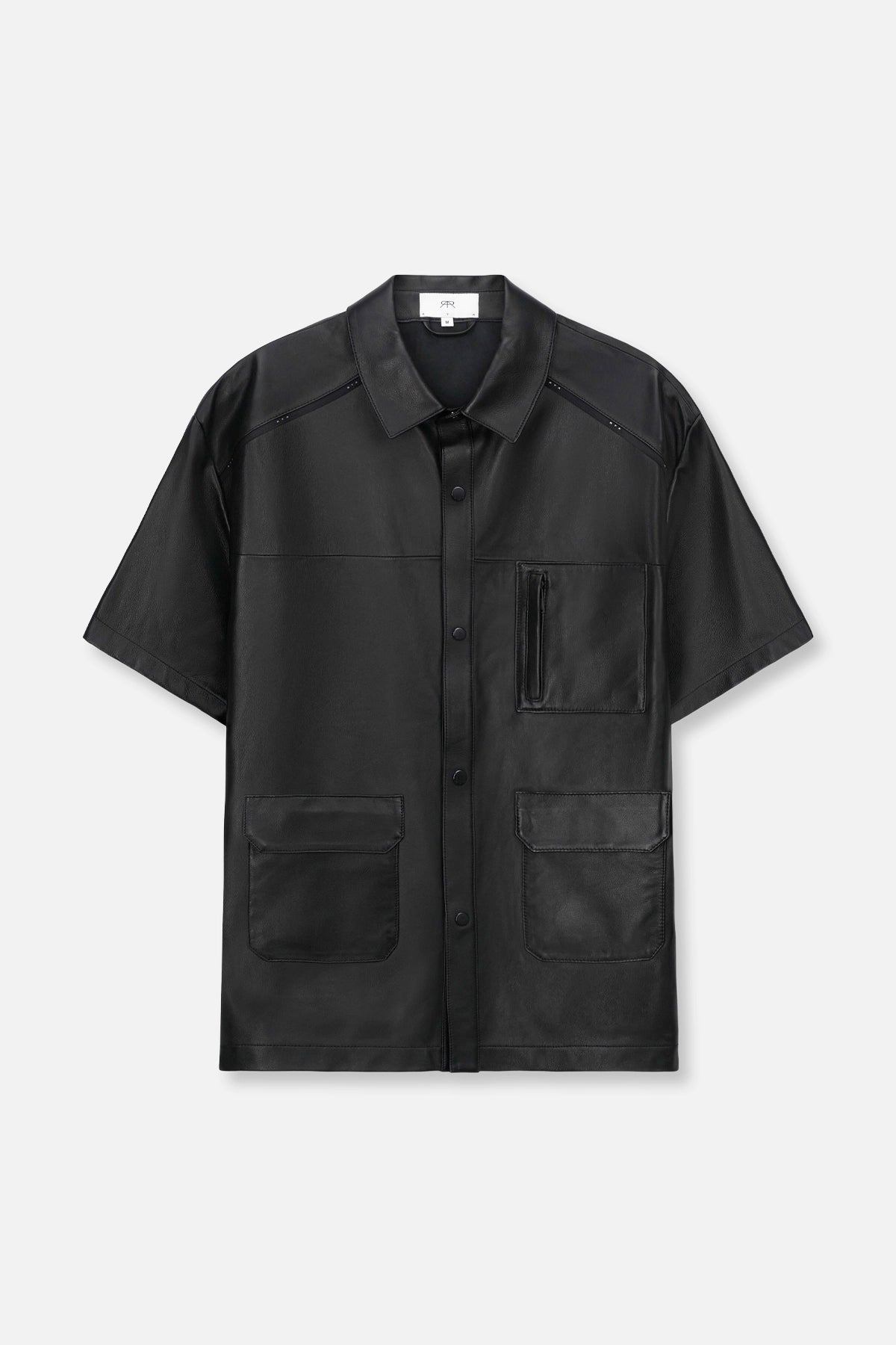 men's bestselling shirts-LEATHER SHORT SLEEVE UTILITY SHIRT | BLACK