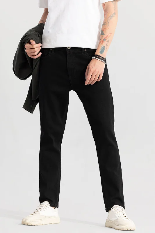 men's performance trousers-Drogue Jet Black Slim Fit Jeans